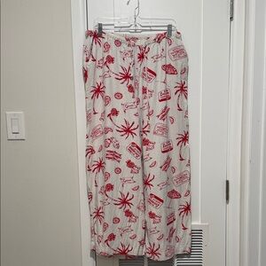 Red and White Patterned Linen Pants